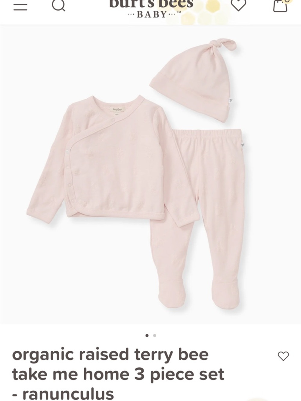 2, Burt’s Bee’s Baby Light Pink Organic 3-Piece Take Me Home Set